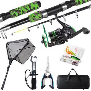 Fishing Rod and Reel Combo with Fishing Net, 6.9ft Telescopic Fishing Pole Kit with Fishing Pliers, Lip Gripper, Fishing Lures,Pre-Loaded Spinning Reel Combo Fishing Rod and Reel Combo with Fishing Net, 6.9ft Telescopic Fishing Pole Kit with Fishing Pliers, Lip Gripper, Fishing Lures,Pre-Loaded Spinning Reel Combo