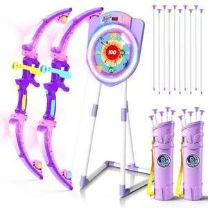 2 Pack LED Bow and Arrow for Kids with Auto Scoring, Light Up Archery Set with 10 Suction Cup Arrows, 2 Quivers, LED Archery Target, Indoor Outdoor Backyard Toy Gift 2 Pack LED Bow and Arrow for Kids with Auto Scoring, Light Up Archery Set with 10 Suction Cup Arrows, 2 Quivers, LED Archery Target, Indoor Outdoor Backyard Toy Gift