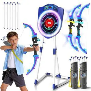 2 Pack LED Bow and Arrow for Kids with Auto Scoring, Light Up Archery Set with 10 Suction Cup Arrows, 2 Quivers, LED Archery Target, Indoor Outdoor Backyard Toy Gift 2 Pack LED Bow and Arrow for Kids with Auto Scoring, Light Up Archery Set with 10 Suction Cup Arrows, 2 Quivers, LED Archery Target, Indoor Outdoor Backyard Toy Gift