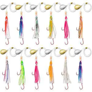 12/6 Pcs Squid Fishing Hoochies Glow Fresh Water Kokanee Salmon Trolling Lures with Pre-Rigged Octopus Hooks, Spinner Blades, Synthetic Skirts Kokanee Hoochies for Bass Salmon Trout 12/6 Pcs Squid Fishing Hoochies Glow Fresh Water Kokanee Salmon Trolling Lures with Pre-Rigged Octopus Hooks, Spinner Blades, Synthetic Skirts Kokanee Hoochies for Bass Salmon Trout