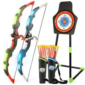 Bow and Arrow Set for Kids, 2-Pack LED Light Up Archery Set with 20 Suction Cup Arrows, Indoor and Outdoor Toy for Boys Girls Age 4-8 8-12 with Standing Target&2 Quivers, Birthday Gift 3-12 Years Old Bow and Arrow Set for Kids, 2-Pack LED Light Up Archery Set with 20 Suction Cup Arrows, Indoor and Outdoor Toy for Boys Girls Age 4-8 8-12 with Standing Target&2 Quivers, Birthday Gift 3-12 Years Old