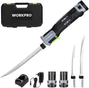 12V Cordless Electric Fillet Knife with 8" & 10" Razor-Sharp Blades, Non-Slip Grip Handle, Safety Lock, 2 Rechargeable Batteries, Quick Battery Charger & Carry Case for Fishing and Filleting 12V Cordless Electric Fillet Knife with 8" & 10" Razor-Sharp Blades, Non-Slip Grip Handle, Safety Lock, 2 Rechargeable Batteries, Quick Battery Charger & Carry Case for Fishing and Filleting