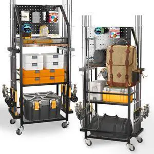 Fishing Rod Holders for Garage, 3-Tier Fishing Pole Rack with Pegboard and Metal Mesh Fence, Fishing Gear Organizer with Hooks Up to 12 Rods, Rolling Fishing Storage Cart with Lockable Wheels Fishing Rod Holders for Garage, 3-Tier Fishing Pole Rack with Pegboard and Metal Mesh Fence, Fishing Gear Organizer with Hooks Up to 12 Rods, Rolling Fishing Storage Cart with Lockable Wheels