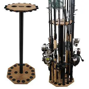 16-Rod Round Fishing Rod Holder for Garage, 360° Access Fishing Pole Holder for Fishing Rods, Reels, Gear, and Accessories, Securely Holds 16 Rods, Wood Grain 16-Rod Round Fishing Rod Holder for Garage, 360° Access Fishing Pole Holder for Fishing Rods, Reels, Gear, and Accessories, Securely Holds 16 Rods, Wood Grain