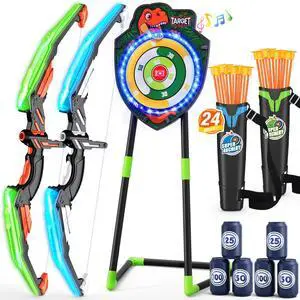 2 Pack Kids Bow and Arrow, LED Light Up Archery Set with 24 Suction Cup Arrows, Indoor Outdoor Sport Dinosaur Toys Gifts for 3 4 5 6 7 8 9 10 11 12 Year Old Boys Girls 2 Pack Kids Bow and Arrow, LED Light Up Archery Set with 24 Suction Cup Arrows, Indoor Outdoor Sport Dinosaur Toys Gifts for 3 4 5 6 7 8 9 10 11 12 Year Old Boys Girls