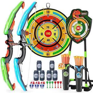 2 Pack Kids Bow and Arrow with 29" Large Dart Board, LED Light Up Archery Set with 24 Suction Cup Arrows, Indoor Outdoor Sport Toys Gifts for 3 4 5 6 7 8 9 10 11 12 Year Old Boys Girls 2 Pack Kids Bow and Arrow with 29" Large Dart Board, LED Light Up Archery Set with 24 Suction Cup Arrows, Indoor Outdoor Sport Toys Gifts for 3 4 5 6 7 8 9 10 11 12 Year Old Boys Girls