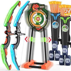 2 Pack Bow and Arrow with Moving Target for Kids, LED Light Up Archery Set with 24 Suction Cup Arrows, 6 Score Targets & 2 Quiver, Indoor Outdoor Sport Gifts for Boys Girls Ages 4-12 2 Pack Bow and Arrow with Moving Target for Kids, LED Light Up Archery Set with 24 Suction Cup Arrows, 6 Score Targets & 2 Quiver, Indoor Outdoor Sport Gifts for Boys Girls Ages 4-12