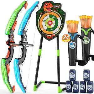 2 Pack Bow and Arrow for Kids, LED Light Up Archery Set with 24 Suction Cup Arrows, 1 Standing Target, 6 Score Targets & 2 Quiver, Indoor Outdoor Sport Gifts for Boys Girls Ages 4-8 2 Pack Bow and Arrow for Kids, LED Light Up Archery Set with 24 Suction Cup Arrows, 1 Standing Target, 6 Score Targets & 2 Quiver, Indoor Outdoor Sport Gifts for Boys Girls Ages 4-8