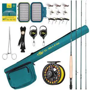 Fly Fishing Rod Combo Starter Kit Semi Gloss Green Jade Finish 24T Carbon Fiber Trout Travel Fly Rod with Reel,Fly Rod case,Fly Box, Flies,Tapered Leader,Knot Tying Tools Fly Fishing Rod Combo Starter Kit Semi Gloss Green Jade Finish 24T Carbon Fiber Trout Travel Fly Rod with Reel,Fly Rod case,Fly Box, Flies,Tapered Leader,Knot Tying Tools