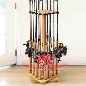 Fishing Rod Holders for Garage 360 Degree Rotating Fishing Pole Rack, Floor Stand Holds up to 16 Rods Wood Fishing Gear Equipment Storage Organizer, Fishing Gifts for Men Women Fishing Rod Holders for Garage 360 Degree Rotating Fishing Pole Rack, Floor Stand Holds up to 16 Rods Wood Fishing Gear Equipment Storage Organizer, Fishing Gifts for Men Women