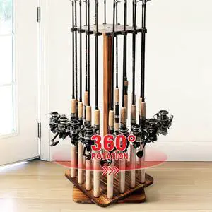 Fishing Rod Holders for Garage, Fishing Gear and Equipment Tackle Storage Cart Pole Rod Rack, Hold up to 16 Rods, 360 Degree Rotating, Wood Fishing Rod Holders for Garage, Fishing Gear and Equipment Tackle Storage Cart Pole Rod Rack, Hold up to 16 Rods, 360 Degree Rotating, Wood