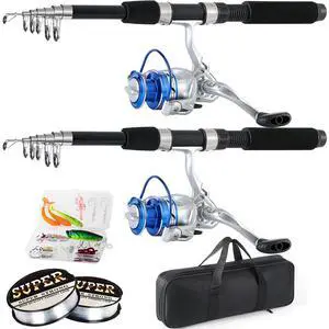Fishing Pole Combo, 6.9ft 2Pcs Telescopic Rods Set, Collapsible Fishing Rods, 2PCS Spinning Reel Set with Carrier Bag Freshwater Fishing Rod and Reel Combos Kits Fishing Pole Combo, 6.9ft 2Pcs Telescopic Rods Set, Collapsible Fishing Rods, 2PCS Spinning Reel Set with Carrier Bag Freshwater Fishing Rod and Reel Combos Kits
