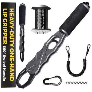 2-in-1 Fish Lip Gripper, One-Finger Operation Aluminum Alloy Fish Gripper with Scale, 60lb Weighing Fish Grabber for Large Fish, 360° Swivel Handle, Corrosion-Resistant for Saltwater & Freshwater 2-in-1 Fish Lip Gripper, One-Finger Operation Aluminum Alloy Fish Gripper with Scale, 60lb Weighing Fish Grabber for Large Fish, 360° Swivel Handle, Corrosion-Resistant for Saltwater & Freshwater