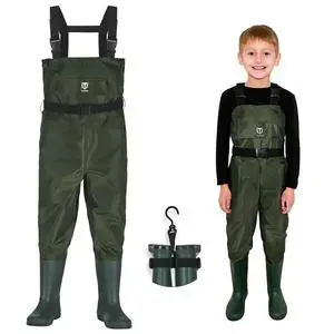 Chest Kids Waders, Waterproof Lightweight for Fishing Hunting | PVC Youth Waders for Toddler Children, Safety Bootfoot Waders with Non-Slip Rubber Boots & Boot Hanger Chest Kids Waders, Waterproof Lightweight for Fishing Hunting | PVC Youth Waders for Toddler Children, Safety Bootfoot Waders with Non-Slip Rubber Boots & Boot Hanger