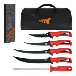 Intimidator Bait Knife and Filet Knives, Ultra-Sharp G4116 German Stainless-Steel Blades, Fresh or Saltwater, Non-Slip Handle, Durable Storage Bag, and Honing Rod, Fishing Gear and Gifts for Men Intimidator Bait Knife and Filet Knives, Ultra-Sharp G4116 German Stainless-Steel Blades, Fresh or Saltwater, Non-Slip Handle, Durable Storage Bag, and Honing Rod, Fishing Gear and Gifts for Men