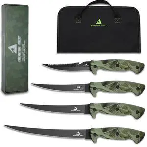 Fish Fillet Boning Knife Set for Meat Cutting, Ultra-Sharp German Stainless-Steel Fishing Knife, Fresh or Saltwater, with A Durable Storage Bag and A Sharpenning Tool Fish Fillet Boning Knife Set for Meat Cutting, Ultra-Sharp German Stainless-Steel Fishing Knife, Fresh or Saltwater, with A Durable Storage Bag and A Sharpenning Tool