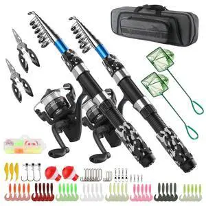 Fishing Rod Reel Combos Collapsible Fishing Rod Kit, 2PCS Telescopic Fishing Pole+2PCS Spinning Reels+Lures Hooks+Tackle Bag+Fishing Accessories Full Combo for Kids Youth Fishing Rod Reel Combos Collapsible Fishing Rod Kit, 2PCS Telescopic Fishing Pole+2PCS Spinning Reels+Lures Hooks+Tackle Bag+Fishing Accessories Full Combo for Kids Youth