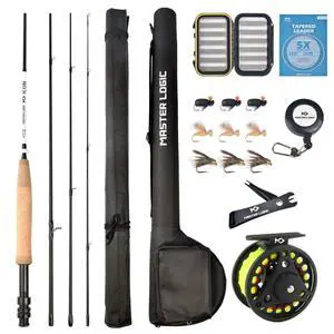 Fly Fishing Rod and Reel Combo Starter Kit, Graphite Fly Rod with Cork Handle, Die Cast Aluminum Reel, Fly Box Case & Fishing Flies and Carrying Case and Accessories Fly Fishing Rod and Reel Combo Starter Kit, Graphite Fly Rod with Cork Handle, Die Cast Aluminum Reel, Fly Box Case & Fishing Flies and Carrying Case and Accessories