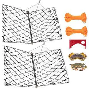 2 Set Castable Crab Trap Kit, Foldable Crabbing Net with Rope & Bait Clip, Crab Snare/Pots/Traps for Blue Crabs, Dungeness, Crawfish Portable Crabbing Equipment 2 Set Castable Crab Trap Kit, Foldable Crabbing Net with Rope & Bait Clip, Crab Snare/Pots/Traps for Blue Crabs, Dungeness, Crawfish Portable Crabbing Equipment