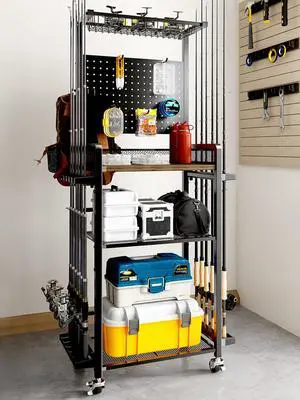 Fishing Rod Holders for Garage,Fishing Gear Holder for Fishing Rod Tackle Box StorageFishing Pole Holders for 12 Rods with Hooks and Pegboard,Fishing Cart with Reel Rack, Standard Size Fishing Rod Holders for Garage,Fishing Gear Holder for Fishing Rod Tackle Box StorageFishing Pole Holders for 12 Rods with Hooks and Pegboard,Fishing Cart with Reel Rack, Standard Size