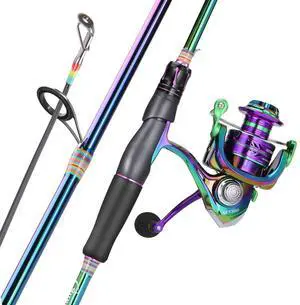 Spinning Fishing Reel Rod Combo, Two Pieces Colorful Poratble Light Weight Fishing Rod with Powerful Fishing Gear for Freshwater Bass Trout Fishing Spinning Fishing Reel Rod Combo, Two Pieces Colorful Poratble Light Weight Fishing Rod with Powerful Fishing Gear for Freshwater Bass Trout Fishing