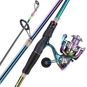 Spinning Fishing Reel Rod Combo, Two Pieces Colorful Poratble Light Weight Fishing Rod with Powerful Fishing Gear for Freshwater Bass Trout Fishing Spinning Fishing Reel Rod Combo, Two Pieces Colorful Poratble Light Weight Fishing Rod with Powerful Fishing Gear for Freshwater Bass Trout Fishing