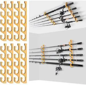 H5W Horizontal Fishing Rod/Pole Holders for Garage, Wall or Ceiling Mounted Rack, Solid Wood Fishing Rod Holder Holds up to 5/10/20 Rods or Combos Fishing Gear, Gifts for Men H5W Horizontal Fishing Rod/Pole Holders for Garage, Wall or Ceiling Mounted Rack, Solid Wood Fishing Rod Holder Holds up to 5/10/20 Rods or Combos Fishing Gear, Gifts for Men