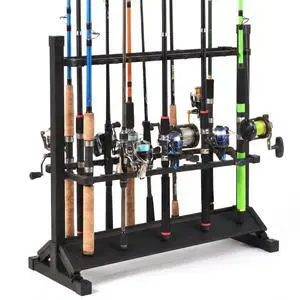 24-Rod Aluminum Fishing Rod/Pole Holder, Rustproof Fishing Rod Rack with 360° Lockable Wheels, Multi-Functional Storage Organizer for Garage & Home, Fits Most Rods & Golf Clubs (Black) 24-Rod Aluminum Fishing Rod/Pole Holder, Rustproof Fishing Rod Rack with 360° Lockable Wheels, Multi-Functional Storage Organizer for Garage & Home, Fits Most Rods & Golf Clubs (Black)