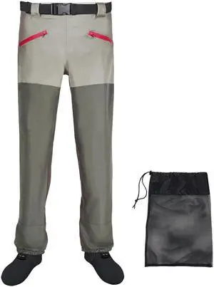 Waist Wader Pants for Men and Women, 3-Ply Breathable Waterproof Fishing Waders with Pockets and Durable Stockingfoot Waist Wader Pants for Men and Women, 3-Ply Breathable Waterproof Fishing Waders with Pockets and Durable Stockingfoot