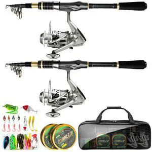 Fishing Pole and Reel Combo - 2PCS Carbon Fiber Telescopic Rods Spinning Reels Saltwater/Freshwater Kit with Lures, Line and Carrier Bag, Travel Fishing Gear for Adults Fishing Pole and Reel Combo - 2PCS Carbon Fiber Telescopic Rods Spinning Reels Saltwater/Freshwater Kit with Lures, Line and Carrier Bag, Travel Fishing Gear for Adults