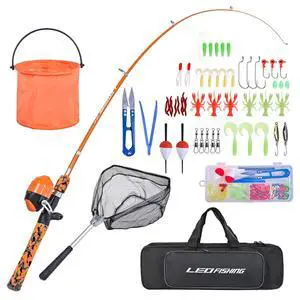 Kids Fishing Pole Set with Full Starter Kits Portable Telescopic Fishing Rod and Spincast Reel with a Fishing Net and Bucket for Boys Girls and Youth Kids Fishing Pole Set with Full Starter Kits Portable Telescopic Fishing Rod and Spincast Reel with a Fishing Net and Bucket for Boys Girls and Youth
