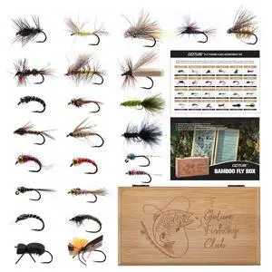 Fly Fishing Flies Kit, 54pcs Dry Wet Flies Streamers Nymphs with Wooden Fly Box, Bass Trout Steelhead Salmon Lures Set Assortment Kit, Gifts for Men Fly Fishing Flies Kit, 54pcs Dry Wet Flies Streamers Nymphs with Wooden Fly Box, Bass Trout Steelhead Salmon Lures Set Assortment Kit, Gifts for Men