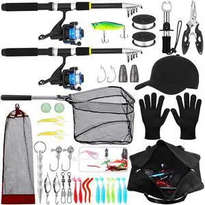 Telescopic Fishing Rod and Reel Combo 2 Pcs Collapsible Fishing Pole Kit with Plier Lip Gripper Lures Carrier Bag Pre-Loaded Spinning Reel for Beginner Men Travel Saltwater Freshwater Telescopic Fishing Rod and Reel Combo 2 Pcs Collapsible Fishing Pole Kit with Plier Lip Gripper Lures Carrier Bag Pre-Loaded Spinning Reel for Beginner Men Travel Saltwater Freshwater