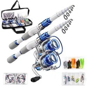Fishing Rod and Reel Combo,2 Pcs 2.1M Collapsible Fishing Rod Kit with Carrier Bag,Spinning Reels,2 Lines,Lures Baits,Fishing Gifts for Men Women Saltwater Freshwater Fishing Rod and Reel Combo,2 Pcs 2.1M Collapsible Fishing Rod Kit with Carrier Bag,Spinning Reels,2 Lines,Lures Baits,Fishing Gifts for Men Women Saltwater Freshwater