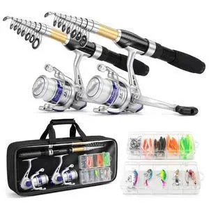 Fishing Pole Set Fishing Rod and Reel Combo,2PCS 2.1M/6.89FT Collapsible Fishing Rod Set with 2PCS Spinning Reels 2 Set of Lures Baits and a Carrier Bag,Prefect for Fishing Travel Fishing Pole Set Fishing Rod and Reel Combo,2PCS 2.1M/6.89FT Collapsible Fishing Rod Set with 2PCS Spinning Reels 2 Set of Lures Baits and a Carrier Bag,Prefect for Fishing Travel