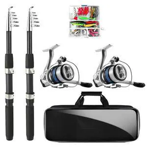 Telescopic Fishing Rod and Reel Combo, 2PCS 5.9FT Collapsible Fishing Pole Set with Pre-Loaded Spinning Reel Lures and Carrier Bag, Saltwater Freshwater Fishing Gear for Adults Telescopic Fishing Rod and Reel Combo, 2PCS 5.9FT Collapsible Fishing Pole Set with Pre-Loaded Spinning Reel Lures and Carrier Bag, Saltwater Freshwater Fishing Gear for Adults