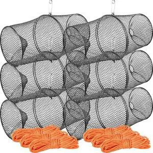 Crawfish Trap with 14.5M Orange Rope, Heavy Duty Steel Mesh with Spring Clip Fishing Trap for Crawdads Crayfish, Black, 6 Packs Crawfish Trap with 14.5M Orange Rope, Heavy Duty Steel Mesh with Spring Clip Fishing Trap for Crawdads Crayfish, Black, 6 Packs