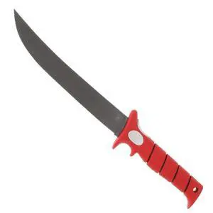 9" Serrated Flex Knife with Non-Slip Grip Handle, Offset Full Tang Stainless Steel Blade, Lanyard Hole and Synthetic Sheath for Fishing 9" Serrated Flex Knife with Non-Slip Grip Handle, Offset Full Tang Stainless Steel Blade, Lanyard Hole and Synthetic Sheath for Fishing