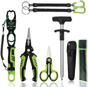 7 PCS Complete Fishing Tools Set, Fish Lip Gripper with Scale, Fishing Pliers, Hook Remover, Line Cutter & Scissors, Corrosion Resistant for Saltwater Freshwater Kayak Ice Fishing 7 PCS Complete Fishing Tools Set, Fish Lip Gripper with Scale, Fishing Pliers, Hook Remover, Line Cutter & Scissors, Corrosion Resistant for Saltwater Freshwater Kayak Ice Fishing
