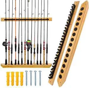 Fishing Rod Racks Fishing Rod Holders for Garage Wood Fishing Pole Wall Rack Store 14 Fishing Rod Combos,1 Pair Fishing Rod Racks Fishing Rod Holders for Garage Wood Fishing Pole Wall Rack Store 14 Fishing Rod Combos,1 Pair