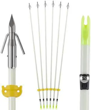 6 Pack 32 inch Bowfishing Arrows with Broadheads and Safty Slides Bow Fishing Arrow Luminous for Compound Bow Recurve Bow Fishing Hunting 6 Pack 32 inch Bowfishing Arrows with Broadheads and Safty Slides Bow Fishing Arrow Luminous for Compound Bow Recurve Bow Fishing Hunting