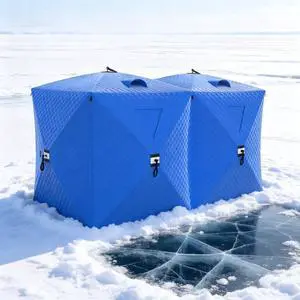 Insulated Pop-Up Ice Fishing Tent Shelter, 68 Person Portable Hub-Style Cabin Shanty, 60-Second Instant Setup, Windproof Thermal, Winter Ice Fishing Tent w/Ice Anchors, Stability Ropes & Carry Bag Insulated Pop-Up Ice Fishing Tent Shelter, 68 Person Portable Hub-Style Cabin Shanty, 60-Second Instant Setup, Windproof Thermal, Winter Ice Fishing Tent w/Ice Anchors, Stability Ropes & Carry Bag