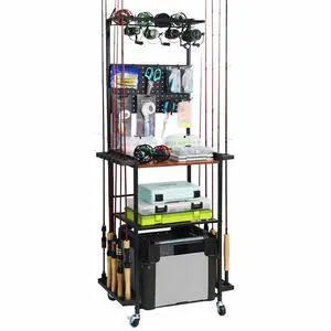 Fishing Rod Holders For Garage, 3-Tier Fishing Rod Rack Store 12 Rods& 8 Reels, Heavy Duty Pegboard Freestanding Rod Rack Fishing Rod Holders For Garage, 3-Tier Fishing Rod Rack Store 12 Rods& 8 Reels, Heavy Duty Pegboard Freestanding Rod Rack