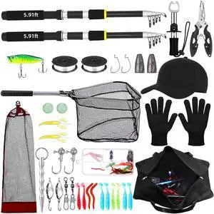 Telescopic Fishing Rod and Reel Combo 2 Pcs Collapsible Fishing Pole Kit with Plier Lip Gripper Lures Carrier Bag Pre-Loaded Spinning Reel for Beginner Men Travel Saltwater Freshwater Telescopic Fishing Rod and Reel Combo 2 Pcs Collapsible Fishing Pole Kit with Plier Lip Gripper Lures Carrier Bag Pre-Loaded Spinning Reel for Beginner Men Travel Saltwater Freshwater
