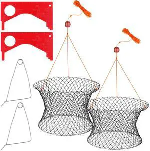 2 Sets Crab Trap Bait Wire Grid Bottom Crab Nets Foldable Fishing Net Hand Casting Cage with Harness and Bait Clip 2 Sets Crab Trap Bait Wire Grid Bottom Crab Nets Foldable Fishing Net Hand Casting Cage with Harness and Bait Clip