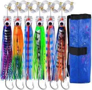 Fishing Trolling Lures - Big Game Deep Sea Fishing Saltwater Rigged Trolling Lure for Marlin Tuna Wahoo Mahi Dolphin - 6-9 inch 6pcs Bait Set with Mesh Bag Fishing Trolling Lures - Big Game Deep Sea Fishing Saltwater Rigged Trolling Lure for Marlin Tuna Wahoo Mahi Dolphin - 6-9 inch 6pcs Bait Set with Mesh Bag