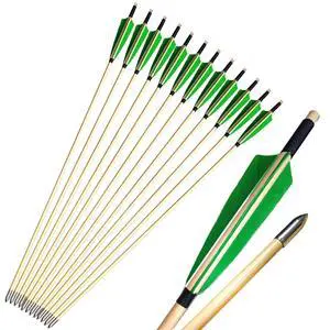 Wooden Arrows Archery Handmade Arrows 33inch Shaft with Turkey Feather Fletching for Recurve Bow Longbow Hunting Practice 12PACK Wooden Arrows Archery Handmade Arrows 33inch Shaft with Turkey Feather Fletching for Recurve Bow Longbow Hunting Practice 12PACK