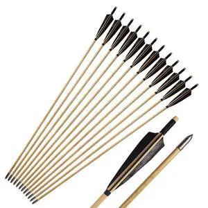 Wooden Arrows Archery Handmade Arrows 33inch Shaft with Turkey Feather Fletching for Recurve Bow Longbow Hunting Practice 12PACK Wooden Arrows Archery Handmade Arrows 33inch Shaft with Turkey Feather Fletching for Recurve Bow Longbow Hunting Practice 12PACK