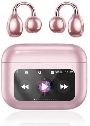 Clip On Ear Headphones, Open Ear Earbuds Wireless Bluetooth 5.4, Clip On Earbuds with LCD Touchscreen, Lightweight Comfort Open Ear Headphones for Pad Tablet Laptop Android/iOS Phones (Pink) Clip On Ear Headphones, Open Ear Earbuds Wireless Bluetooth 5.4, Clip On Earbuds with LCD Touchscreen, Lightweight Comfort Open Ear Headphones for Pad Tablet Laptop Android/iOS Phones (Pink)
