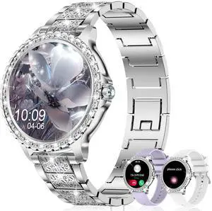Smart Watch for Women with Diamonds (Answer/Make Call),1.32''Full Screen Smart Watch for Android /iOS,Fitness Tracker with Heart Rate/Blood Oxygen/Sleep Monitor/AI Voice Watches for Women,3 Straps Smart Watch for Women with Diamonds (Answer/Make Call),1.32''Full Screen Smart Watch for Android /iOS,Fitness Tracker with Heart Rate/Blood Oxygen/Sleep Monitor/AI Voice Watches for Women,3 Straps